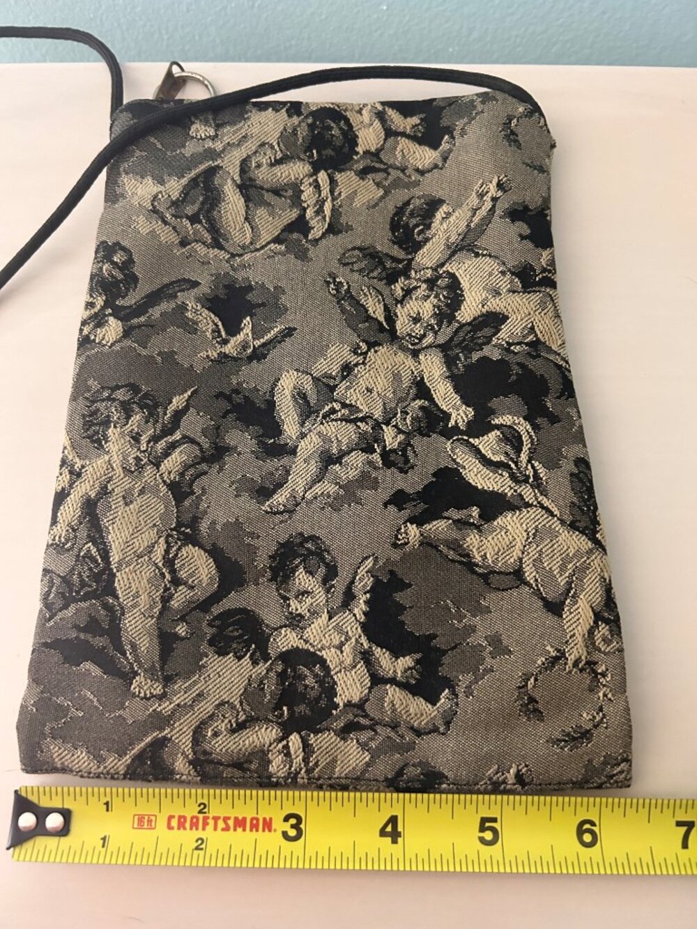 Handcrafted Janine King Designs Angel Cherub Tapestry Crossbody Bag - Picture 8 of 11
